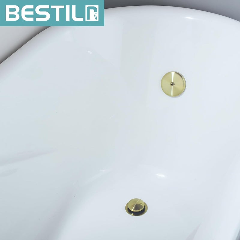 Bestill Tip-Toe Bathtub Drain Bath Tub Trim Set Conversion Kit with Overflow Faceplate, Brushed Gold - Image 2